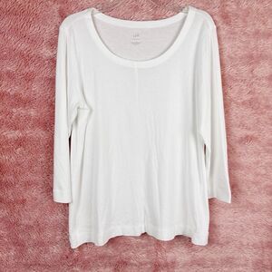 J Jill Perfect Pima 3/4 Sleeve Seamed Tee Medium Women's White Shirt